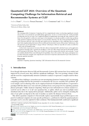 QuantumCLEF 2024：CLEF 信息检索和推荐系统量子计算挑战赛概述